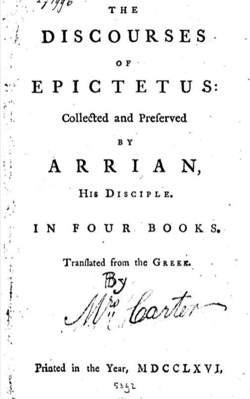 Title page of Elizabeth Carter’s translation of The Discourses of Epictetus