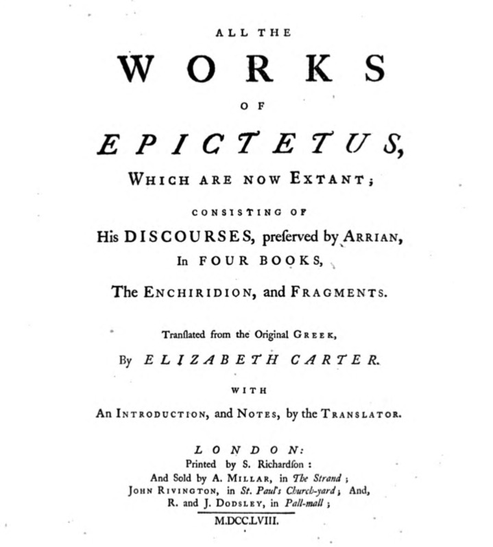 Title page of Elizabeth Carter’s translation of All the Works of Epictetus